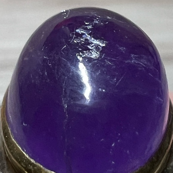 Vintage Heavy Sterling Silver & Gold Accented Amethyst Cabochon Ring, Size 7 - Picture 6 of 9